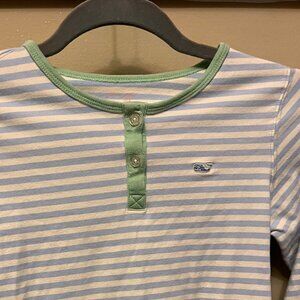 Vineyard Vines Girls Long Sleeve Henley Sz 8 Blue Green